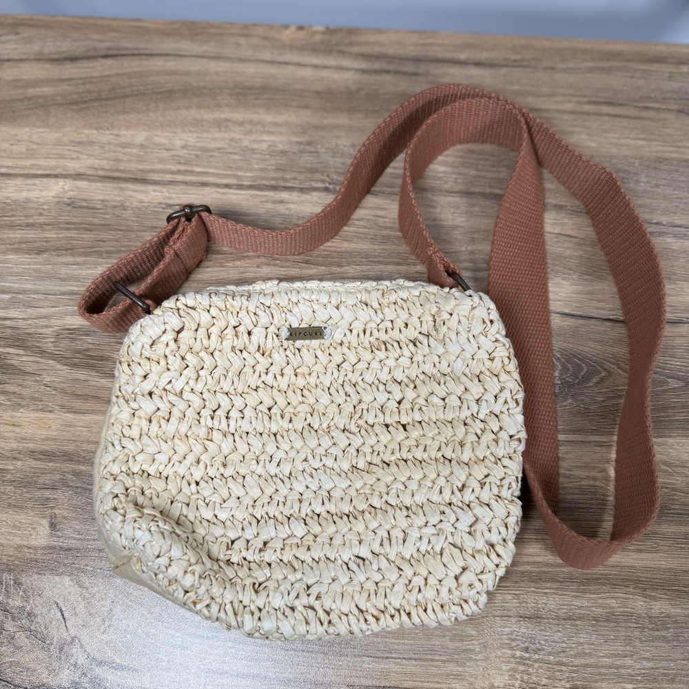 Rip Curl Woven Crossbody Purse Adjustable Strap Brown Beach Vacation